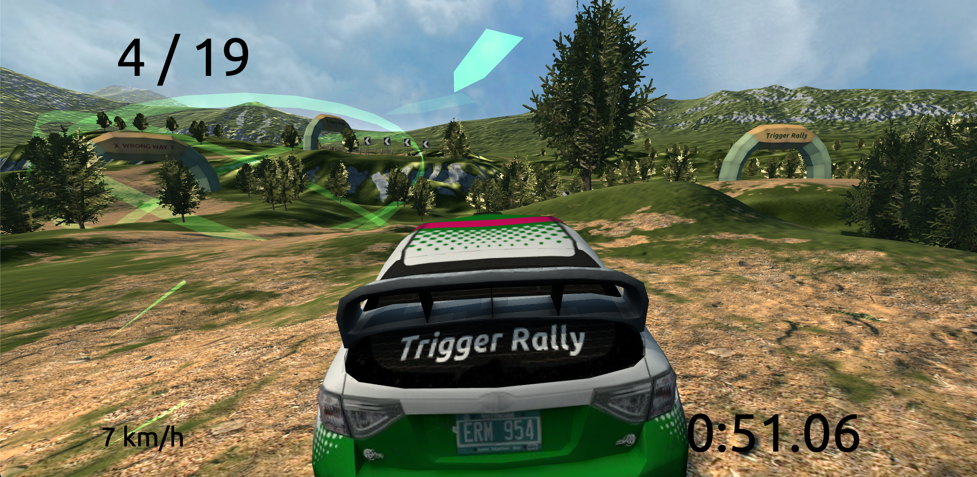 Screenshot gry zbudowanej z wykorzystaniem ThreeJs z https://codeartemis.github.io/TriggerRally/server/public/